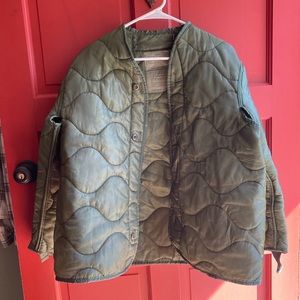 Vintage green olive army military quilted liner jacket